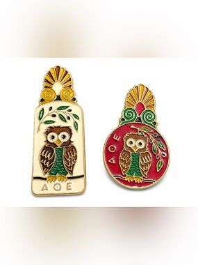 VINTAGE BRASS ENAMEL AOE ATHENA OWL & SHIP PAPER CLIP CLAMP